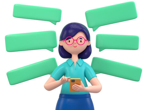 woman on phone with speech bubbles
