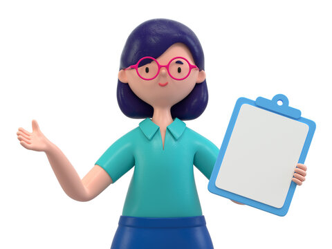 woman holding document, gesturing