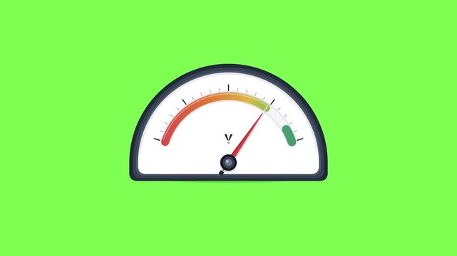 Voltage gauge meter displays increasing electrical power levels