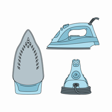 Flat Vector Electric Iron Three Views