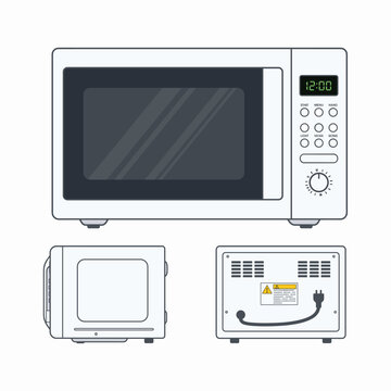 Flat Vector Microwave Oven Three Views