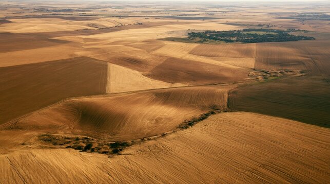 An immense Australian wheat farm seen from above, geometric patterns.