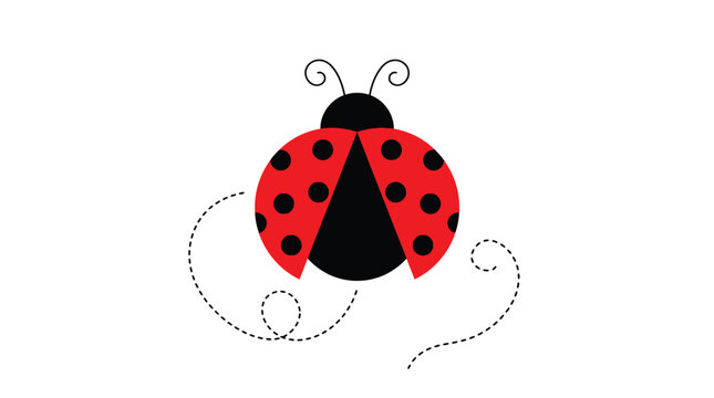 Red ladybug with circular black spots features minimalist vector design on a clean light yellow background