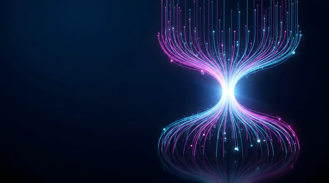 Abstract artificial intelligence energy data visualization neon fiber optics glowing lines stream network connection futuristic technology background digital 3D render illustration