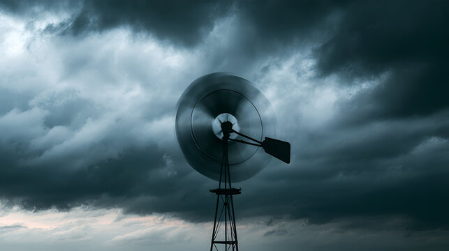 Anemometer Spinning Steadily Against A Dramatic Stormy Sky