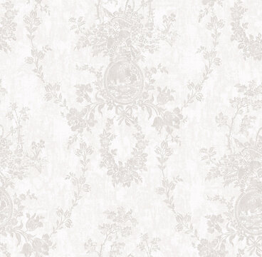Vintage toile and floral seamless patterns collection for fabric design