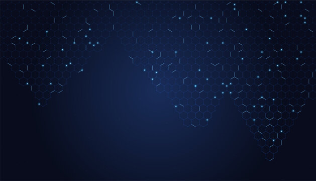 Abstract blue technology background with glowing digital hexagon pattern