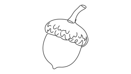 Acorn Line Art: A minimalist, single-line drawing depicts a classic acorn with its cap, symbolizing nature's simplicity and potential. © Abu