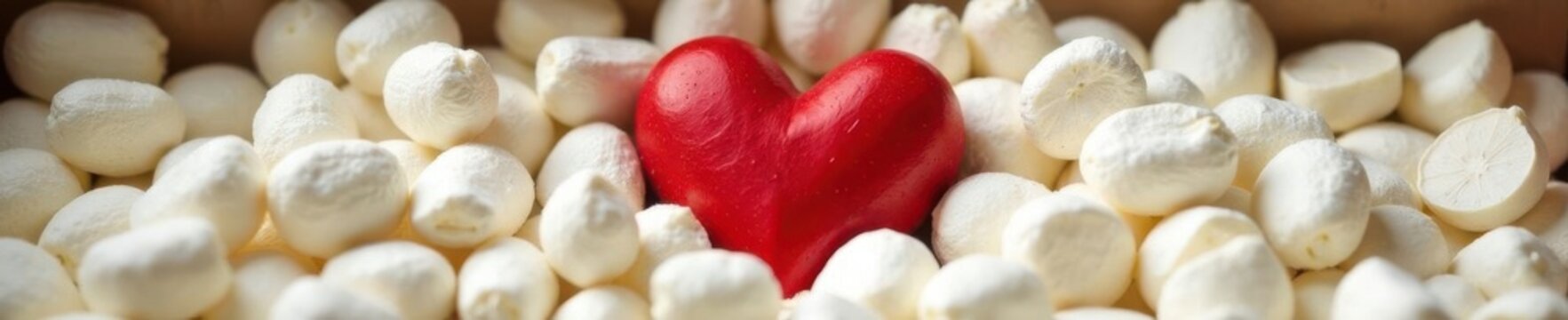 Red heart nestled in white packing peanuts, cardboard box , red, shipping