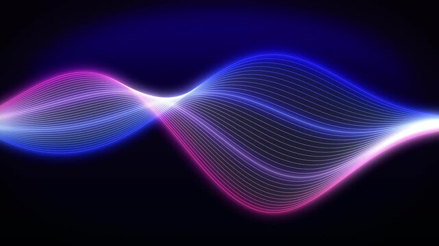 Abstract wave motion with glowing light lines flowing smoothly across dark background in seamless loop video