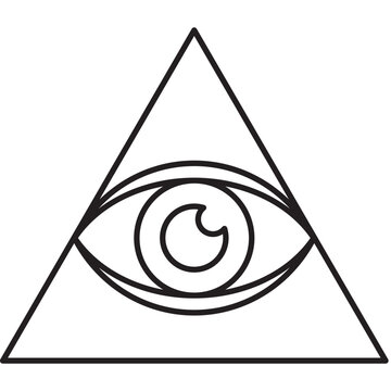A minimalist black line art vector illustration of the Eye of Providence, also known as the all-seeing eye, enclosed within a triangle.