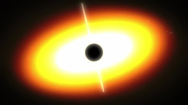 Black hole with bright accretion disk and powerful jets in deep space, cinematic illustration