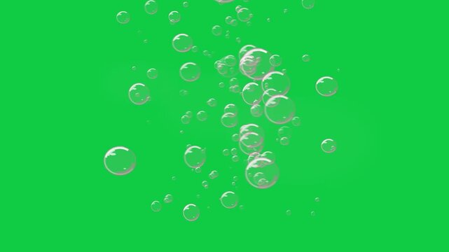 Bubbles rising up in water slow motion on green screen background for motion graphics
