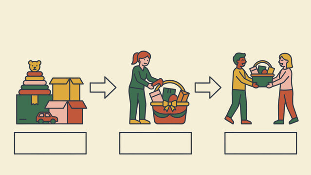 Christmas gift giving process with people exchanging presents and packed boxes