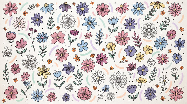Hand drawn flower doodles seamless pattern vector background