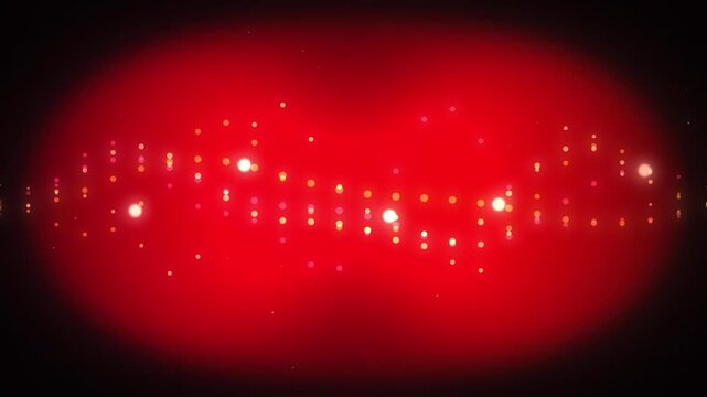 Red glowing circles with flashing light dots on dark background creating dynamic motion for stage backdrop