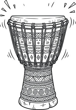Traditional ethnic african djembe hand drum musical instrument sketch doodle vector illustration for tribal folk performance