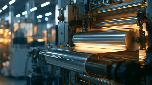 Battery Cell Electrode Coating Machine Glowing Softly In A Factory