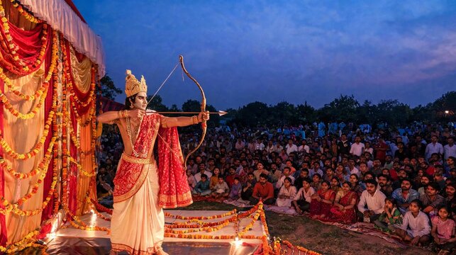 Lord Rama Holding Bow and Arrow During Ramlila Festival