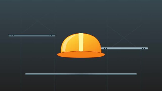 Orange Hard Hat Falling and Landing on a Dark Background.