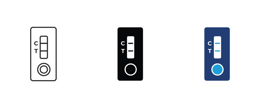 rapid test cassette icon set, medical antigen diagnostic kit vector, covid pregnancy antibody testing strip symbol, clinical laboratory examination sign, healthcare graphic