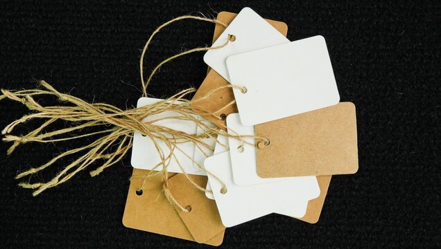 A set of brown and white price tags. Used for displaying prices. blank price tag