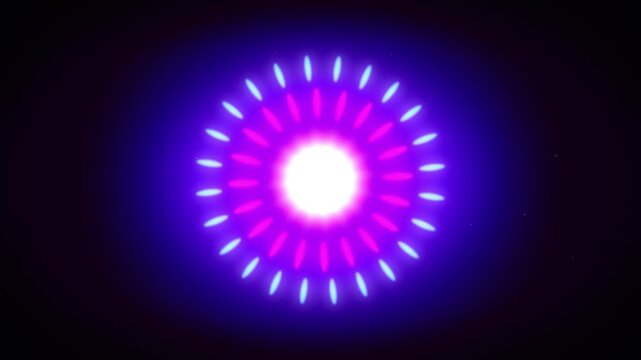 Abstract circular light pattern pulsing with neon pink and blue colors on dark background motion graphic