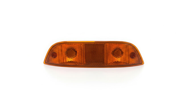 Bright orange plastic automotive turn signal lens component isolated on a clean white background for vehicle maintenance and repair needs