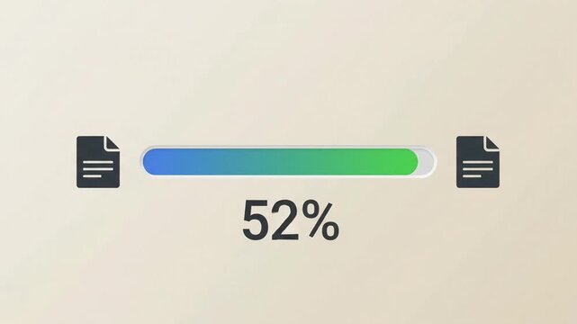 Document file transfer progress bar vector icon at fifty two percent
