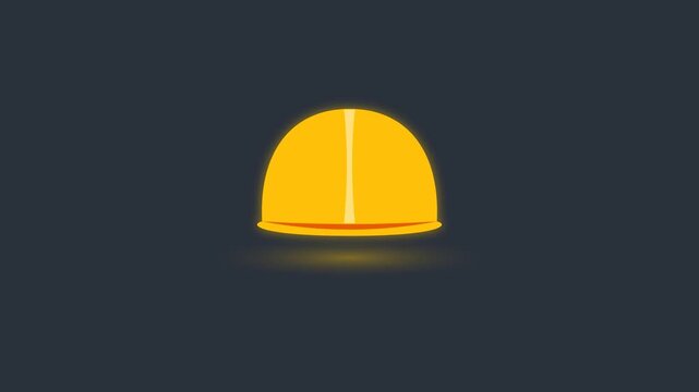 Yellow Hard Hat Icon on Dark Background with Reflection.