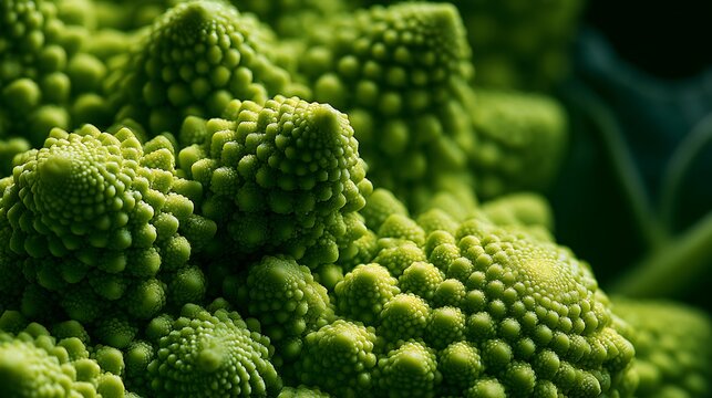Macro view of Romanesco broccoli showing intricate fractal patterns.