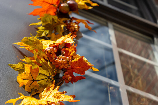 Fall door and window decor