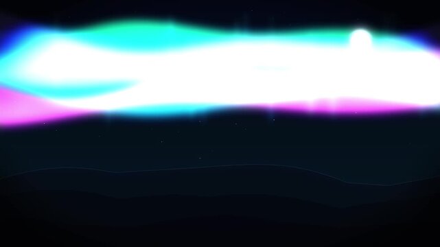 Abstract northern lights waving over dark mountain landscape in cinematic night sky with glowing blue light