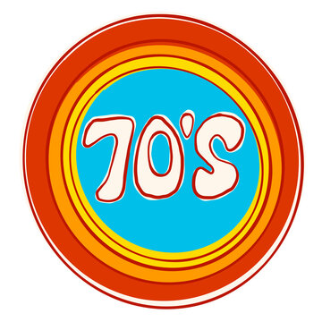 Groovy seventies typography badge with retro circle pattern in vintage warm color palette