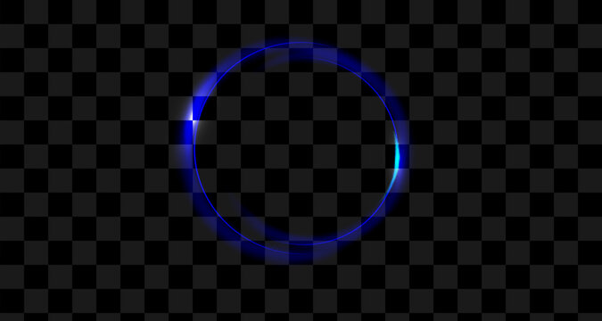 Glowing blue neon circular ring , abstract light frame with soft reflections and copy space, futuristic technology halo design wallpaper and banners