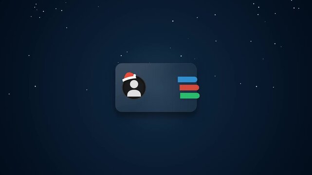 A dark-themed user profile card UI element featuring an avatar icon decorated with a small festive hat accent and colorful status indicator tabs