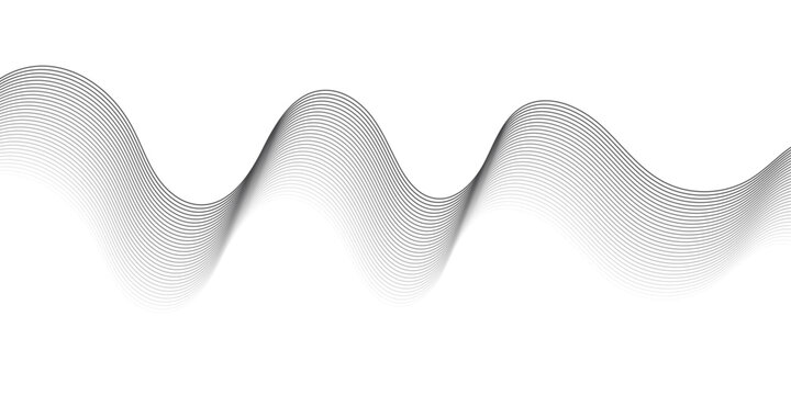 Abstract gray and white flowing wave lines with smooth sinusoidal curves on clean background, minimalist technology pattern for sound waves, digital data, rhythm, and motion.