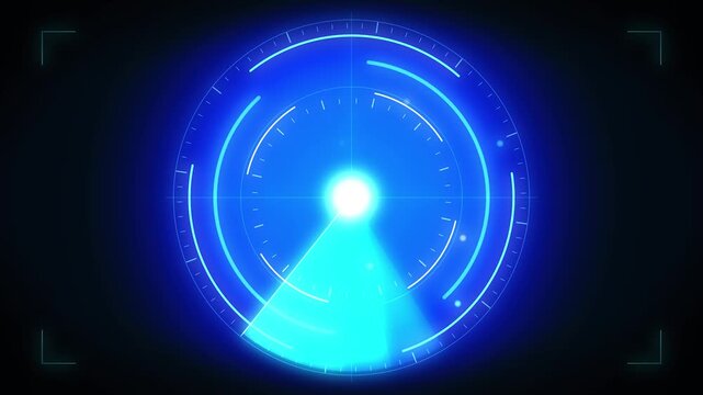 Futuristic blue digital radar screen scanning for targets in dark cyberspace environment animated motion graphic