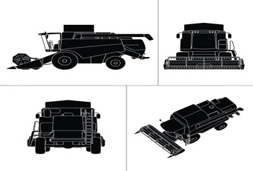 Fototapeta premium Combine Harvester Silhouette Set Vector Illustration for Agricultural Machinery and Farming Designs
