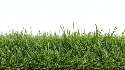 Obraz premium Low wide strip of freshly cut green lawn grass filling the frame against white background
