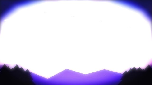 Minimalist digital landscape featuring silhouettes of mountain peaks under bright glowing light animation loop
