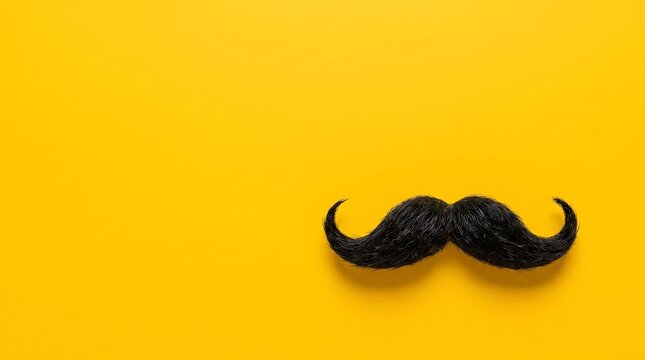 A black mustache isolated on a bright yellow background for movember awareness