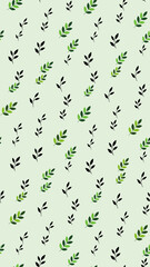 Seamless pattern of green and black leaves on light green background © gina