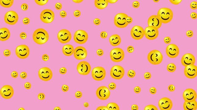 Joyful Yellow Emojis on Pink Background Featuring 4K Seamless Loop Pattern Animation