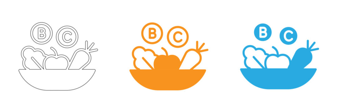 Creative commons license icon with a bowl of salad illustration in three color variations