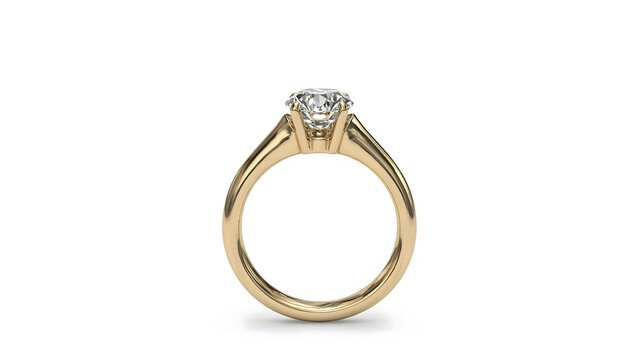 Solitaire engagement ring with a round cut diamond set in a polished yellow gold band