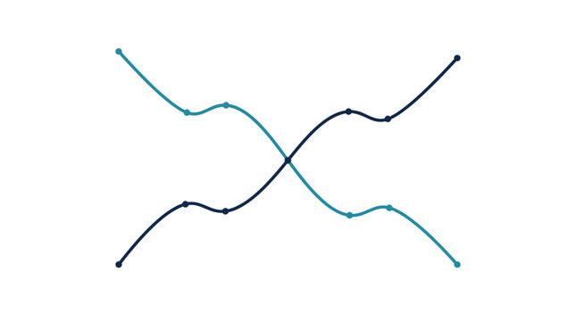 Intersecting Spline Line Chart Infographic Showing Crossing Trends, Inverse Correlation, Market Shift, and Business Analytics Comparison