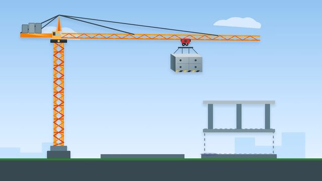Timelapse of a construction crane lifting and placing a modular building unit on a foundation illustrating modern construction techniques and efficiency.