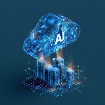 Ai cloud computing digital network connects futuristic cityscape