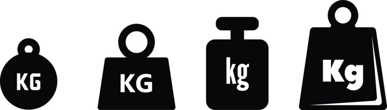 weight scale icon set with kilogram measurement vector illustration on transparent background.Weight scale icon set with kettlebell balance and dumbbell silhouette